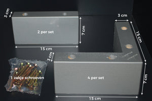 Boxspringpoten hoekmodel, L-poten, hout, 2 kleuren
